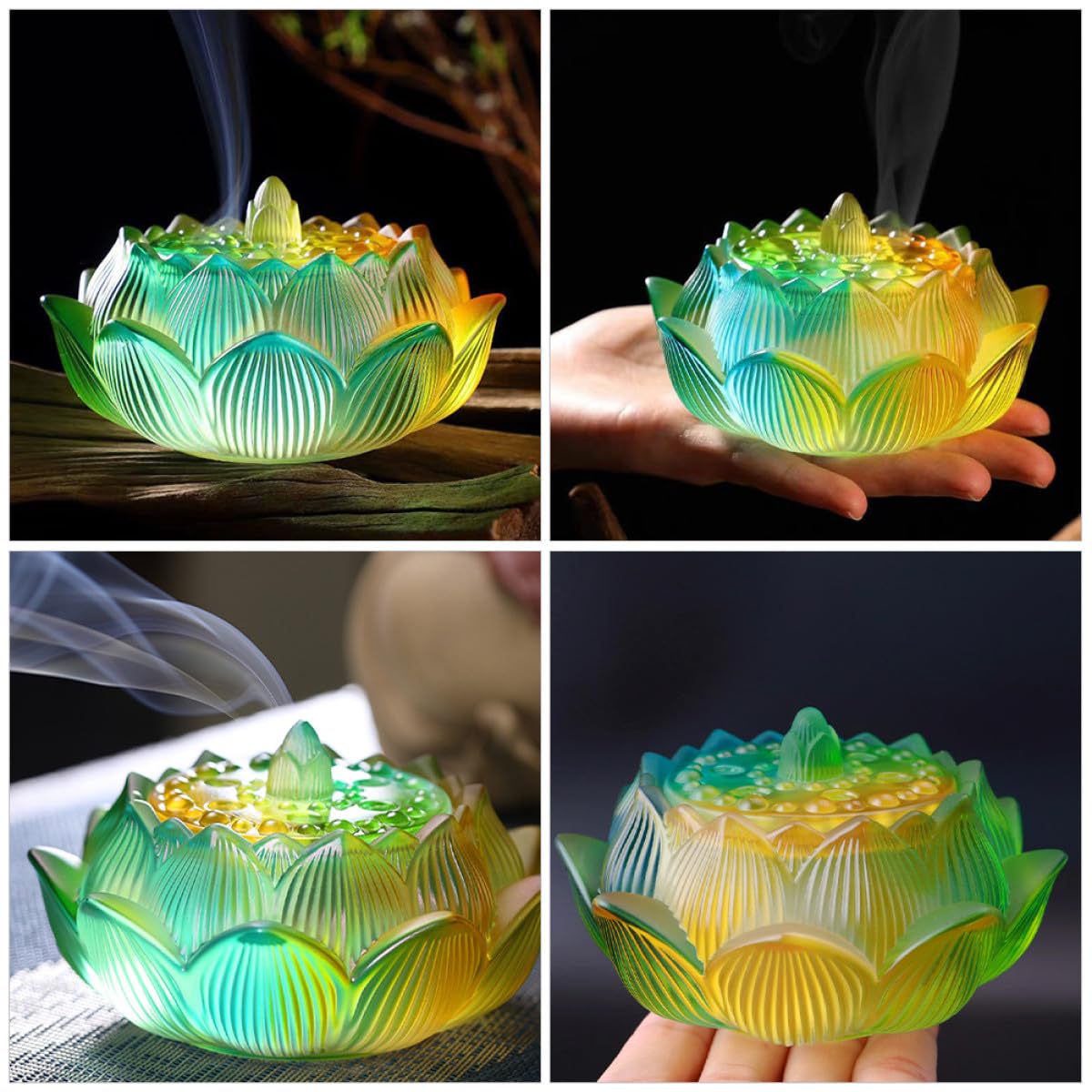 Bruciatore di Incenso Casa in Vetro a Forma di Loto Zen, Decorativo Funzione Multifunzionale e Facile da Conservare per Arredamento Domestico