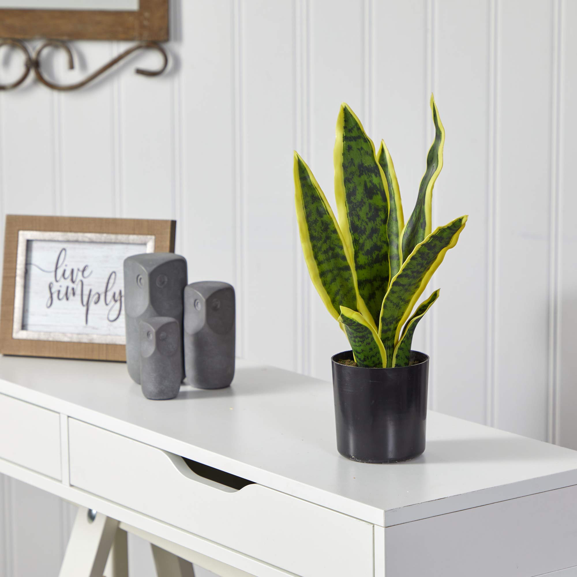Amazon.com: Nearly Natural 14-in Artificial Tall Snake Plant Sansevieria,  Yellow Faux Snake Plant for Indoor Home Decor in Black Nursery Pot, Fake  Plant for Office, Living Room, Bedroom, Tabletop, DIY : Home