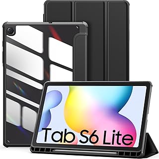 DUZZONA Case for Samsung Galaxy Tab S6 Lite 10.4 Inch 2022/2020 (SM-P613/P619/P610/P615) with Pen Holder, Ultra Slim and Lightweight, Clear Back Case Cover for Galaxy Tab S6 Lite, Black
