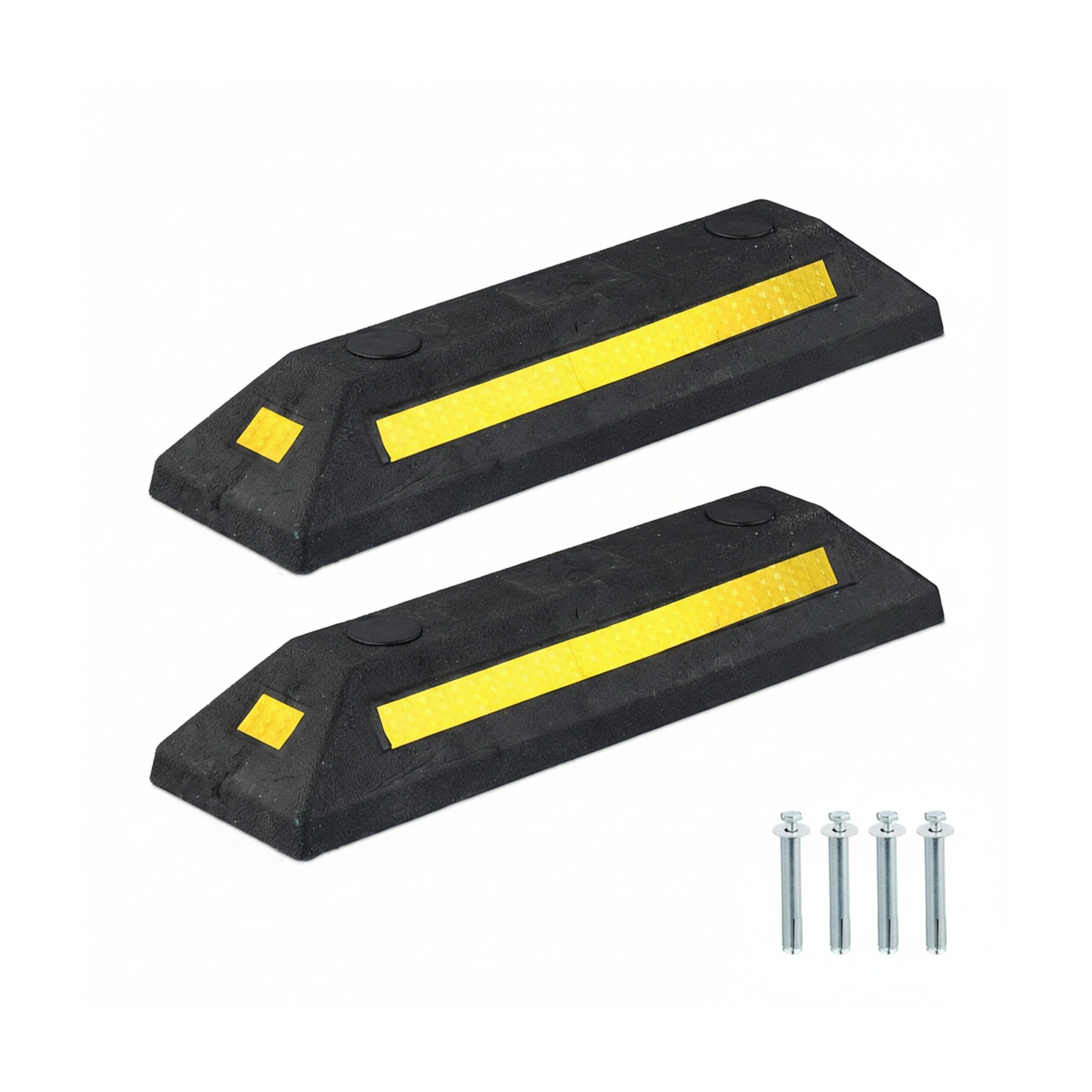 Relaxdays Stoppeur de Roue, Protection Garage, réflecteurs, Noir/Jaune, 8,5 x 53 x 14,5 cm, 2 pièces