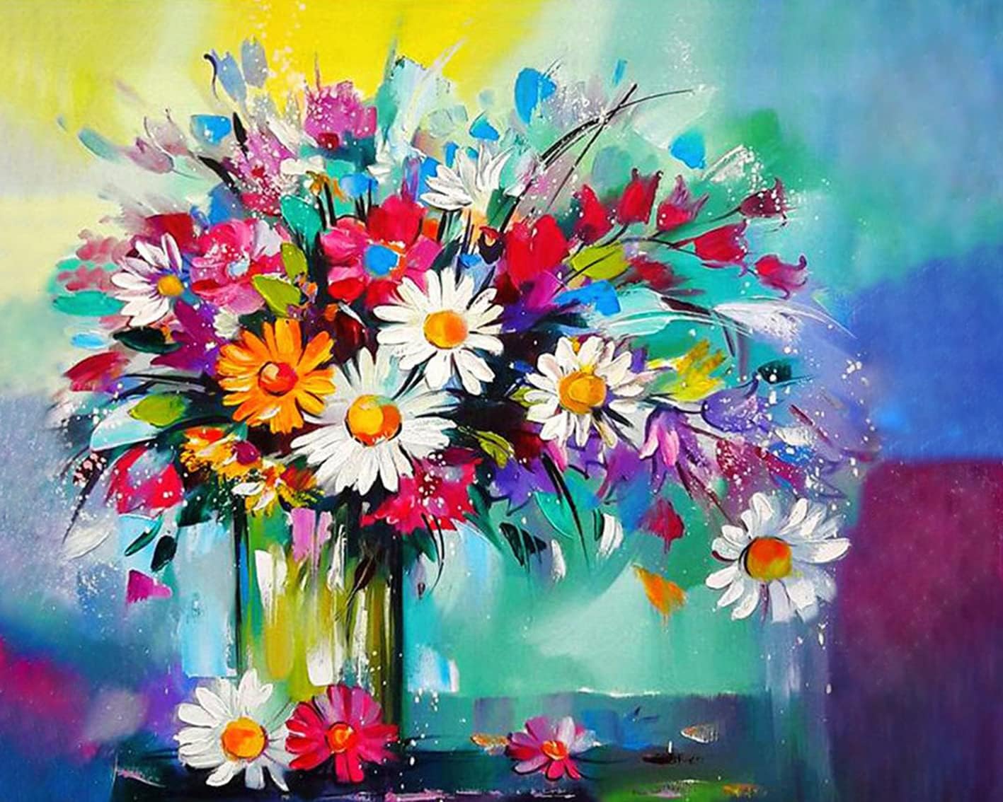 Daisy DIY Paint by Number for Adults Vase Paint by Numbers for Adults Beginner Kids