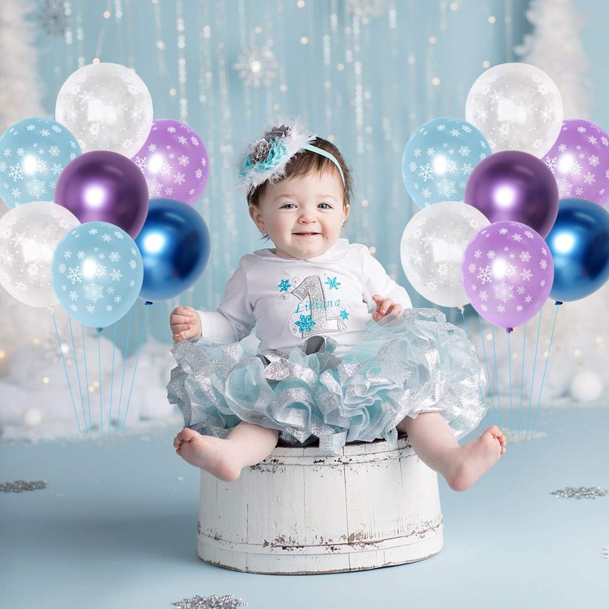 Snowflake Balloons Blue and Purple for Winter Baby Shower Decorations Boys Winter Wonderland Party Decorations Girls 30 Pcs