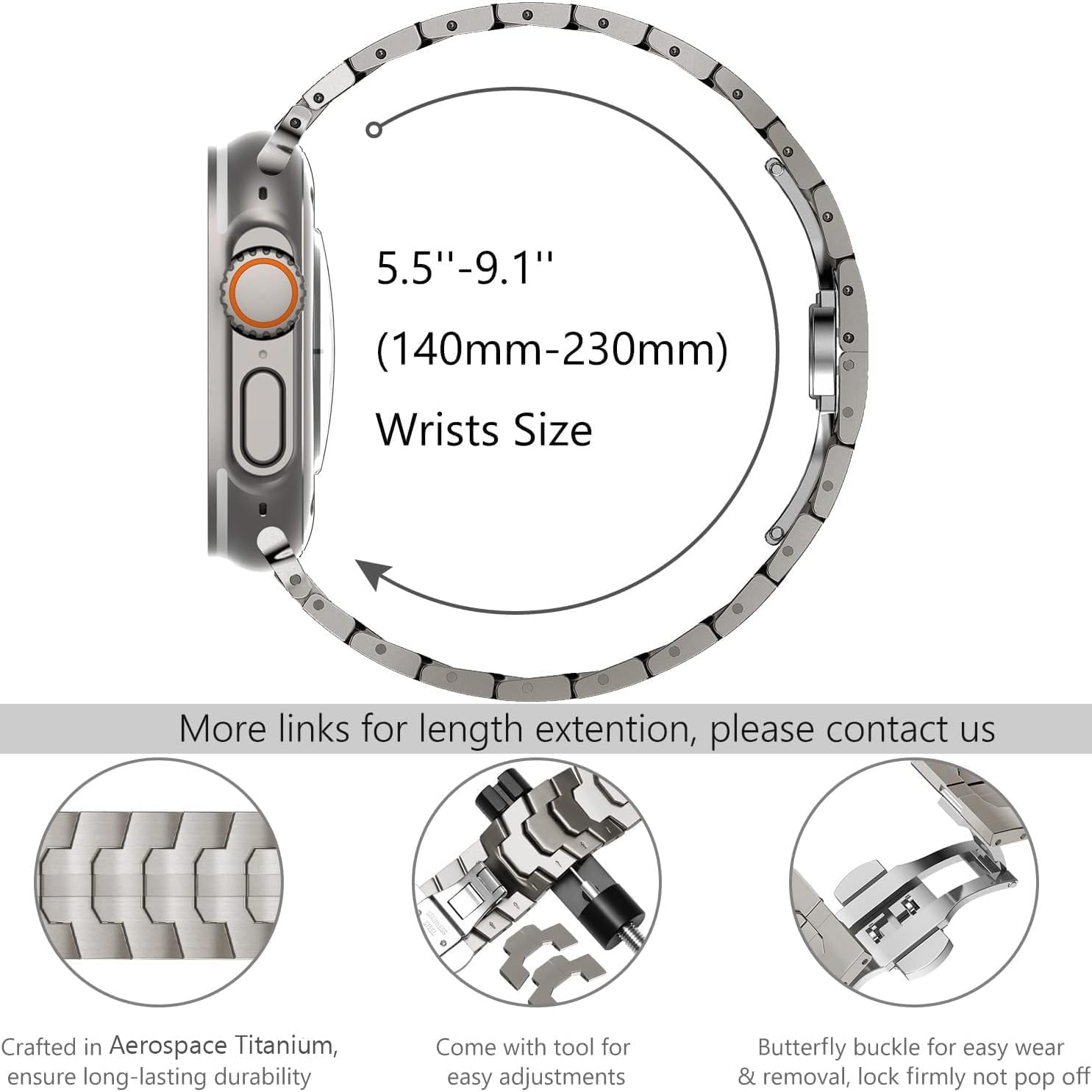 WINGLE Grade 2 Titanium Bands for Apple Watch Band Ultra 3/2/1 Band 49mm Series 11 10 46mm 45mm 44mm 42mm SE 3/2/1 Series 9 8 7 6 5 4 3 Men, Classy Business Lightweight Rugged Titanium iWatch Bands - Image 6
