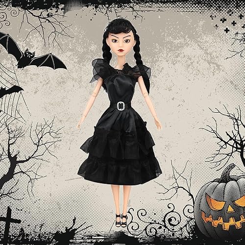 Miniatura 4 de DANONI Addams Toys, vestido negro de 11 pulgadas, tacones altos negros, muñecas Addam hechas para mover, con caja de regalo para cumpleaños, regalos
