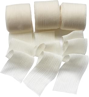 3 Rolls Handmade Fringe Chiffon Silk Ribbon Gauze 1.5" x 7Yd Silk-Like Ribbons Colorful Rustic Ribbon,for Bouquets Wrapping, Decor Wedding, Tie Invitations Crafts (Beige)