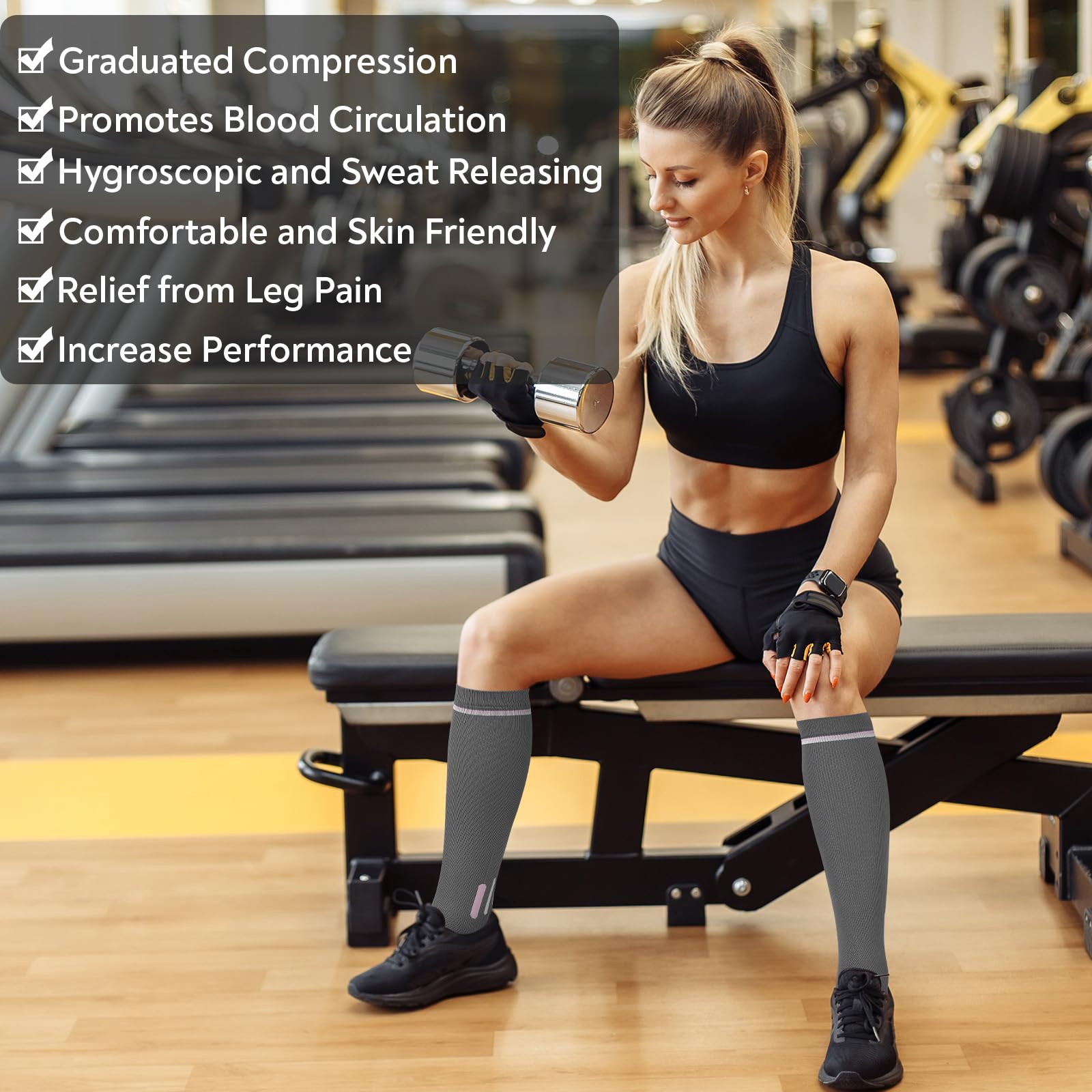 Queenshin 3 Pairs Compression Socks for Women & Men Knee High Support Socks for Flight Travel Running Cycling Nurse Gifts - 4