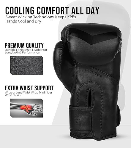 Miniatura 2 de Exxact Sports Knockout - Guantes de boxeo juveniles para niños (3-15 años) con protección acolchada y soporte para la muñeca, guantes de boxeo de