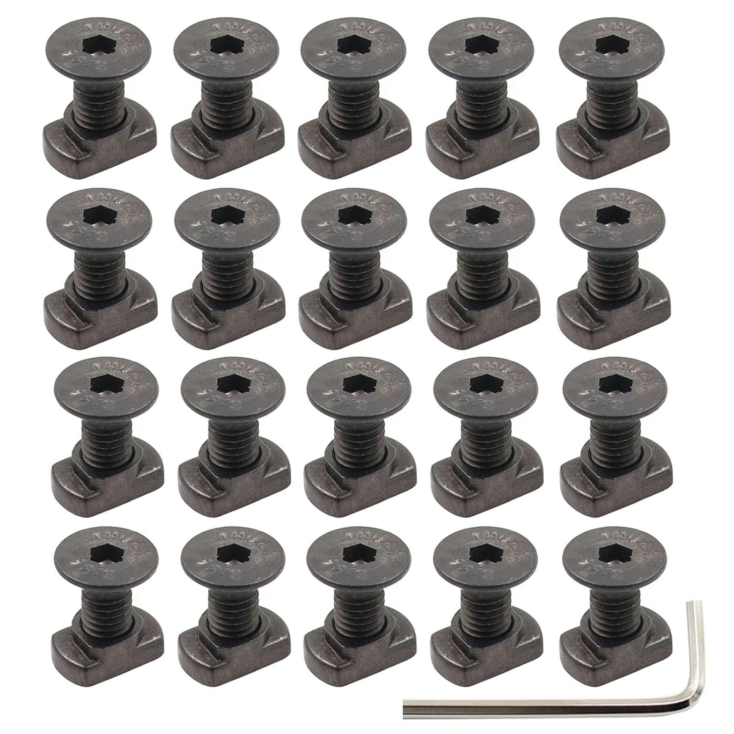 24 Sets Mlok T-Nuts & Screws Replacement Sets M5 Steel, for Mlok System Accessory Installation, with Allen Key (M5-Countersunk Head)