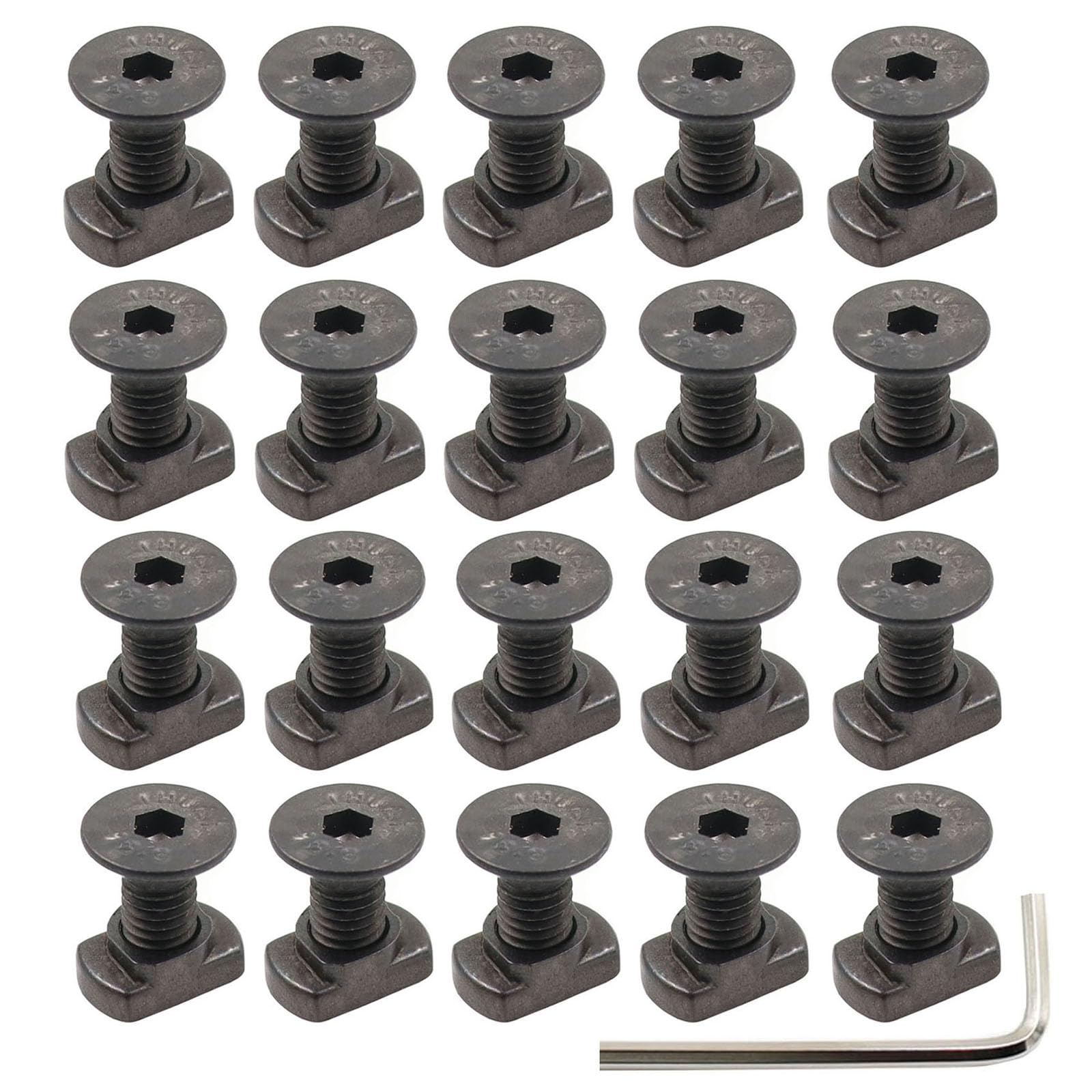 24 Sets Mlok T-Nuts & Screws Replacement Sets M5 Steel, for Mlok System Accessory Installation, with Allen Key (M5-Countersunk Head)