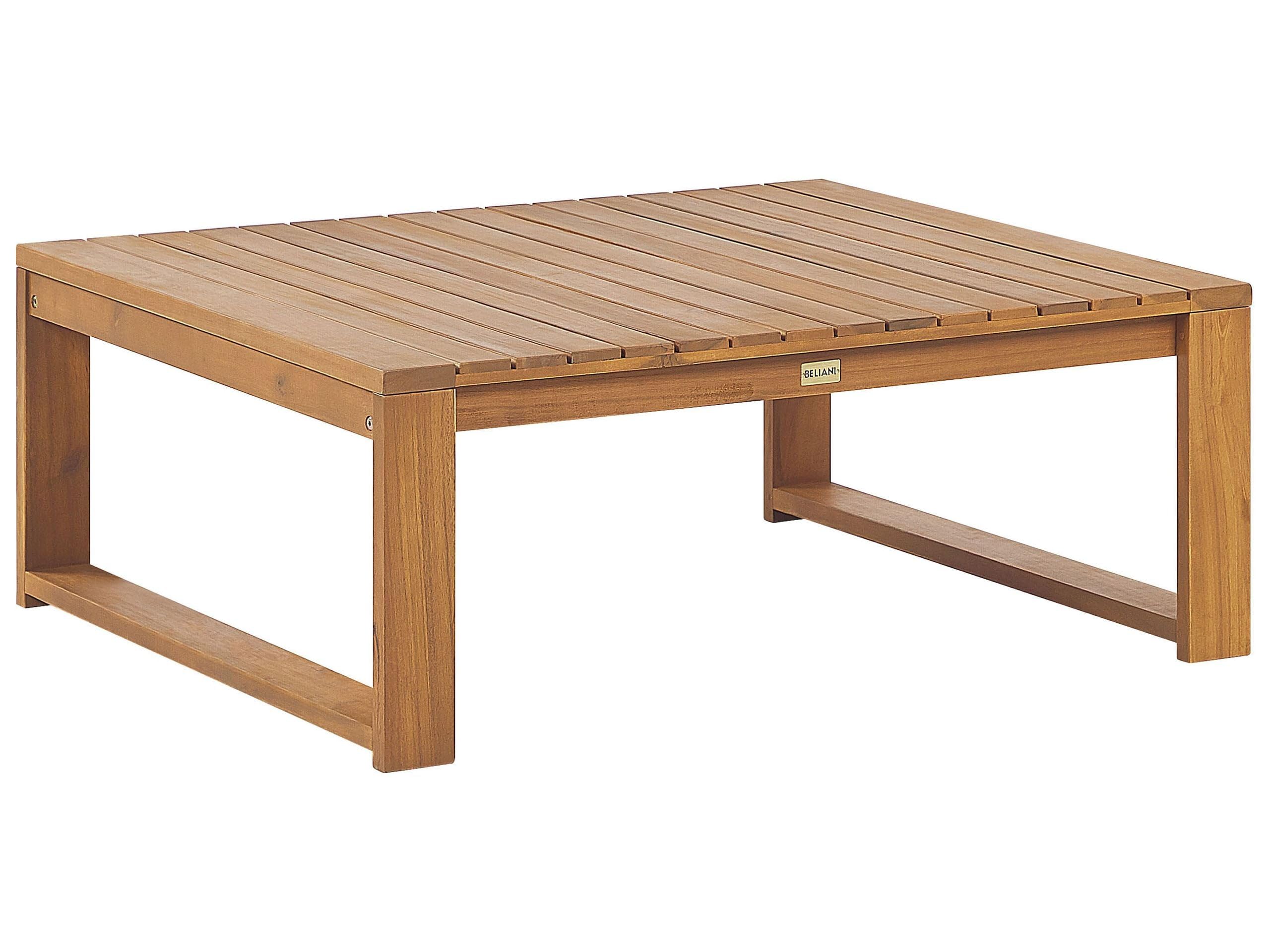 Beliani Mesa de Centro de Madera de Acacia marrón Claro 90 x 75 cm jardín balcón Timor II