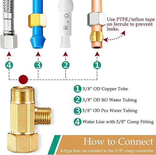 Miniatura 4 de Divisor de adaptador de línea de agua de latón para refrigerador, válvula de línea de suministro de nevera con conexión de compresión de 14 pulgadas