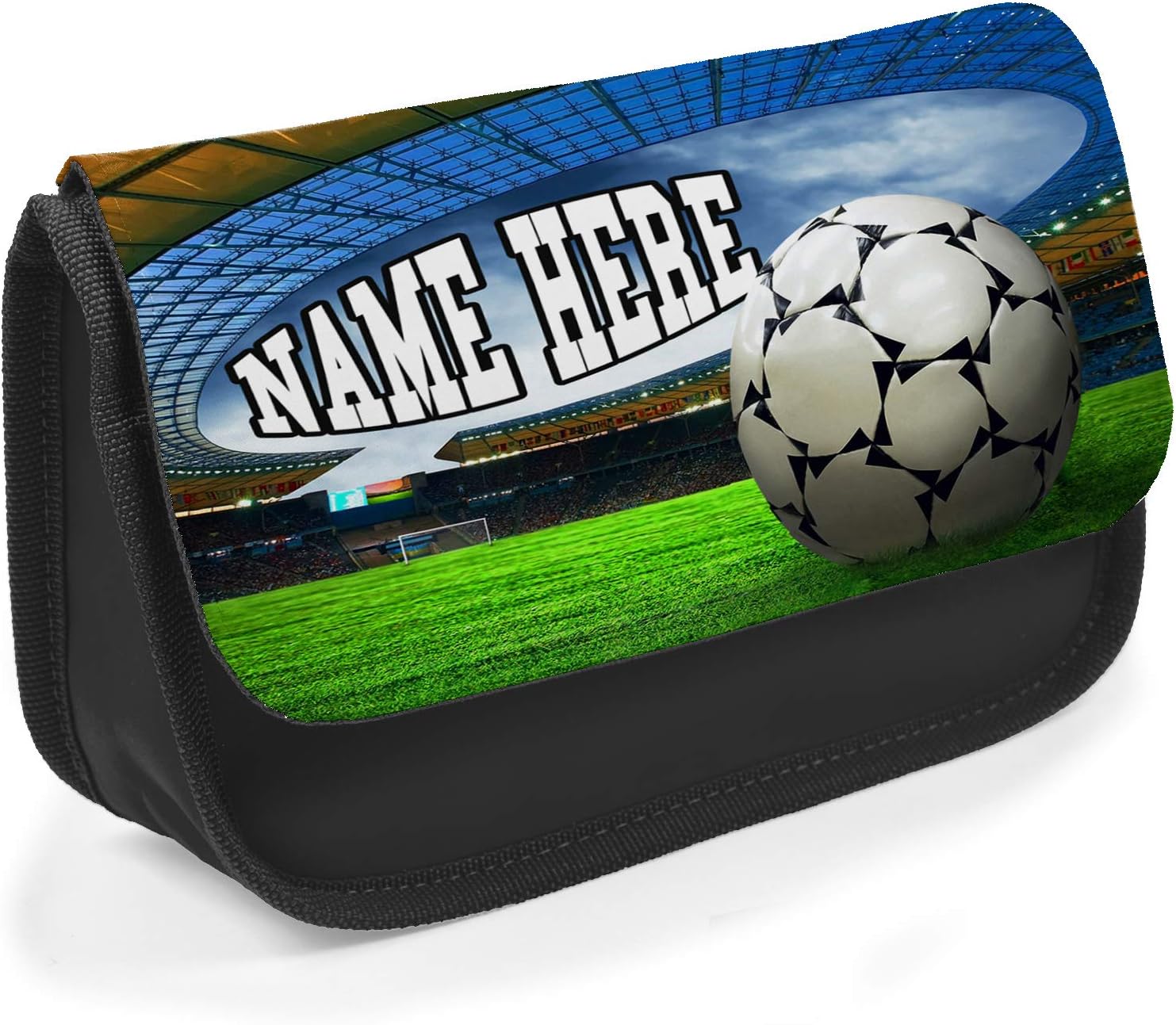 KRAFTYGIFTS Personalised School Pencil Case Football Stadium Stationary Bag Girls Boys ST475 (Black)