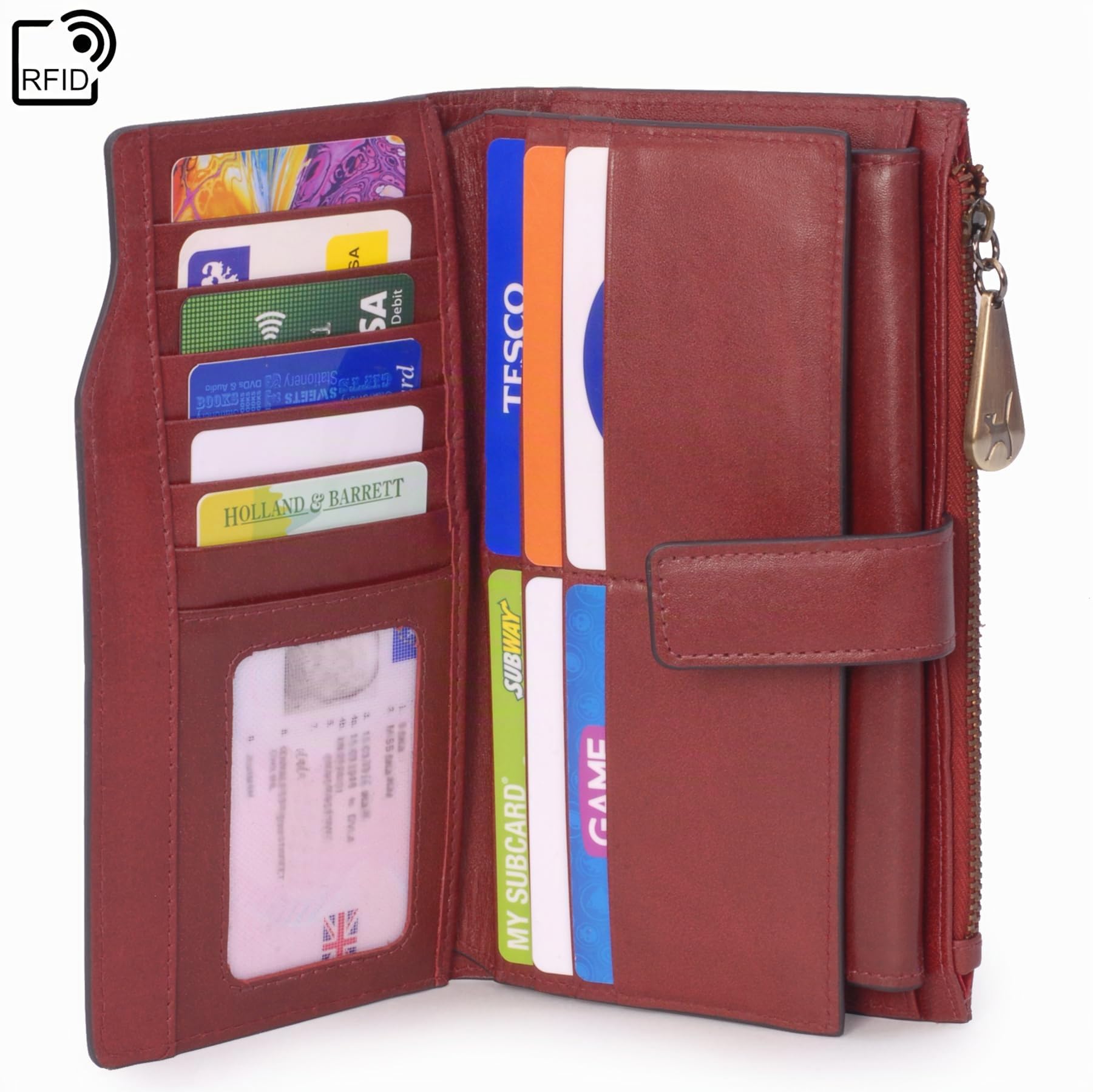 Catwalk Collection Handbags - Cartera Grande de Mujer - Monedero de Piel - Billetera para Móvil y 20 Tarjetas - RFID - Caja Regalo - Stella - Rojo