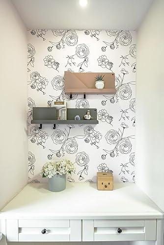 Miniatura 4 de Safiyya Papel tapiz autoadhesivo para despegar y pegar, papel de contacto en blanco y negro, diseño floral, autoadhesivo, extraíble, para paredes,