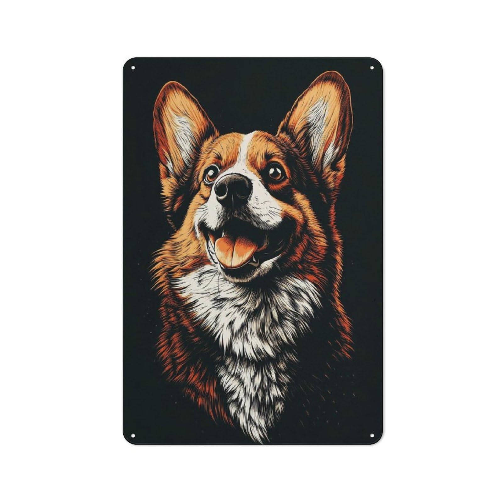Junmoney Style-11 Happy Corgi Dog Portrait Tin Sign 30X20cm For Bar Or Restaurant, Retro Wall Decor, A Christmas Gift For People Styling Bar And Restaurant