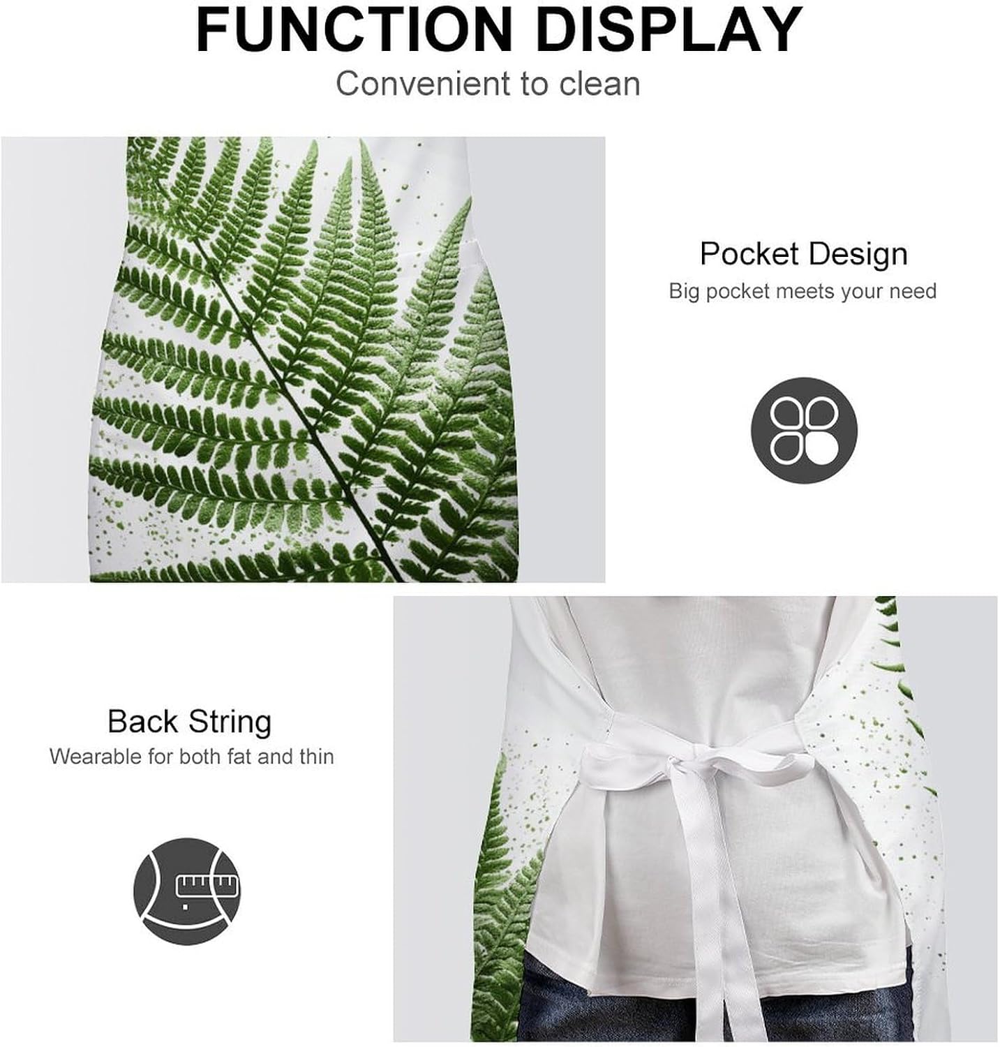 Natural Plant Silhouette Fern Leaf Apron for Cooking Kitchen Chef Aprons with Pockets Unisex Professional Adjustable Bib Aprons Restaurant Waterdrop Resistant Apron for Men Women Waiter