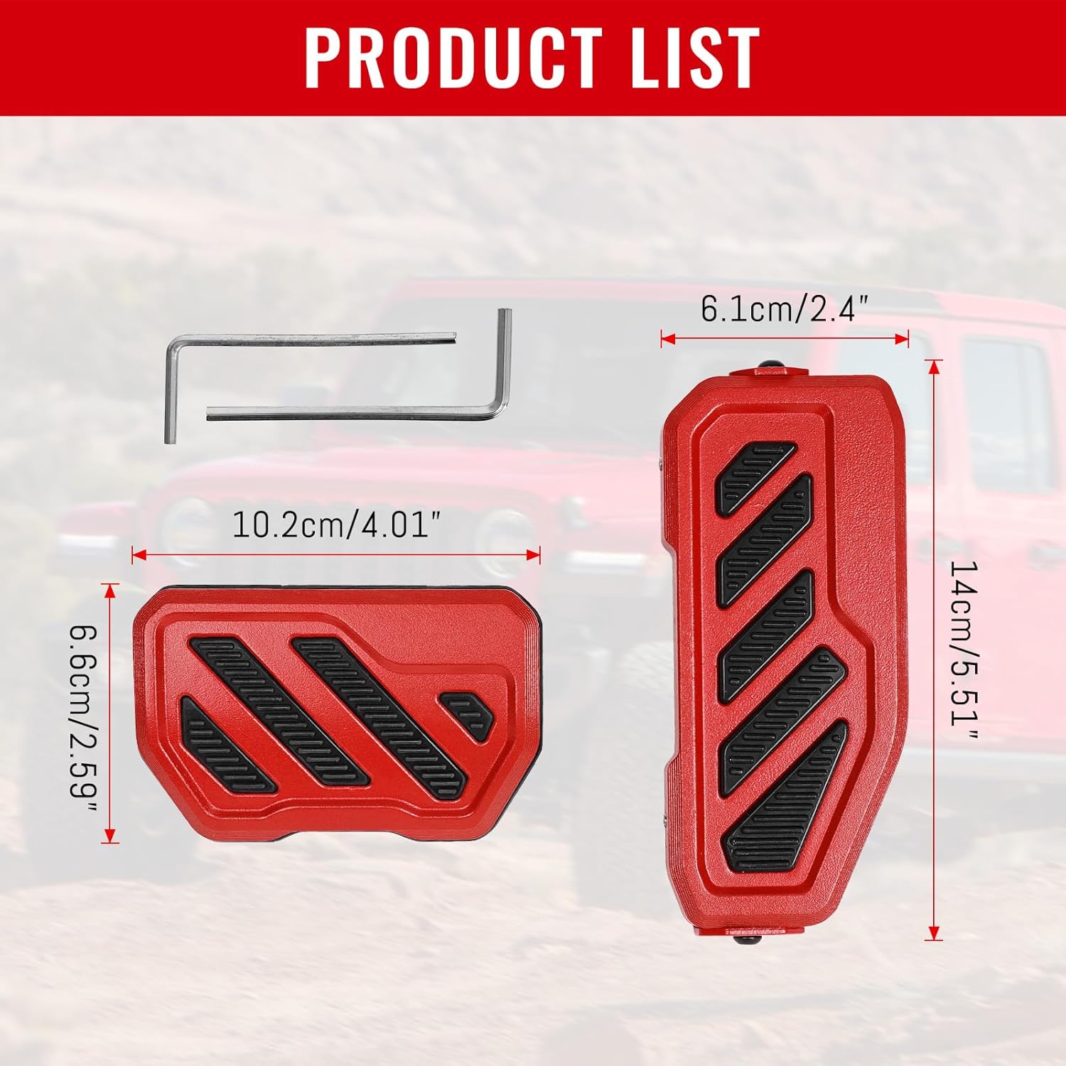 Aluminum Anti-Slip Gas Pedal Brake Pedal Covers Kit Compatible with 2018-2025 Jeep Wrangler JL/JLU 4XE Gladiator JT No-Drilling Brake & Gas Accelerator Foot Pedal Pads - 2 PCS Red