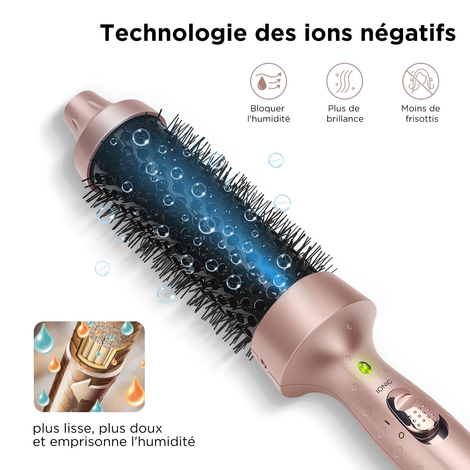 PARWIN PRO BEAUTY Brosse thermique 40mm avec tourmaline céramique chauffante et ions négatifs lisseur fer à friser brosse chauffante brosses coiffantes double tension pour femmes cadeaux de voyage