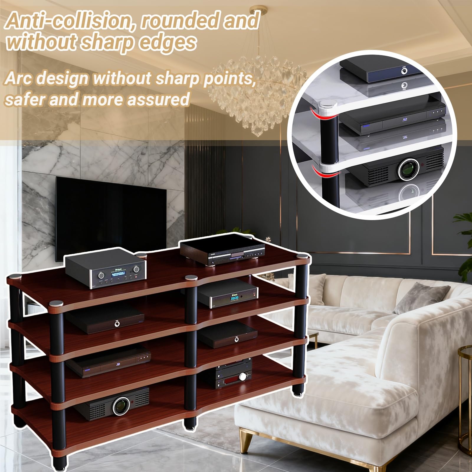 Tragbares Medienregal Moderne Schränke Audio-Rack Mit Kabelmanagement Für Entertainment-Stereokomponenten Und HiFi-Audiogeräte(D,Four Layers)