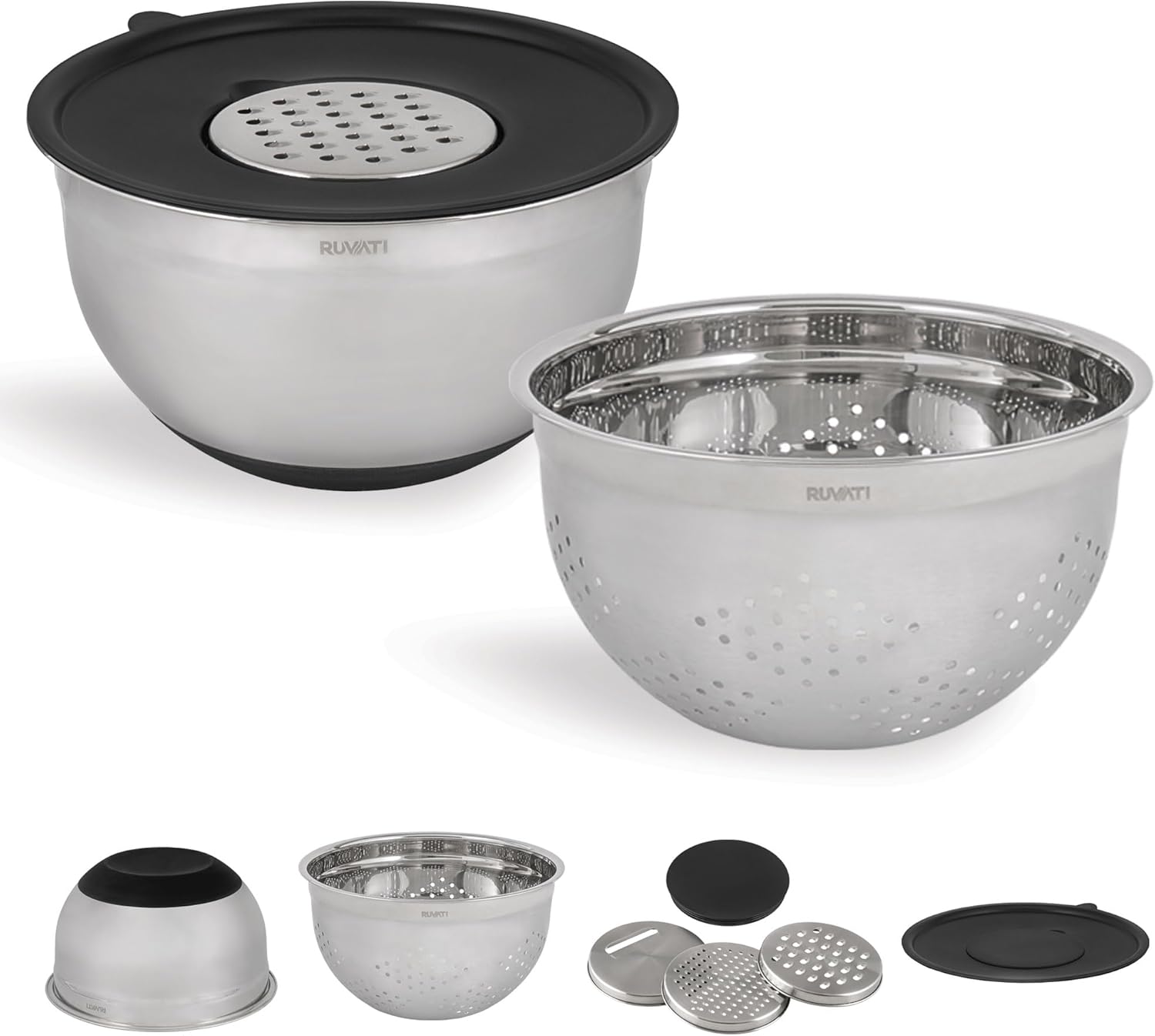 Ruvati 5 quart mixing bowl and colander set with grater attachments (6 piece set) - RVA1255