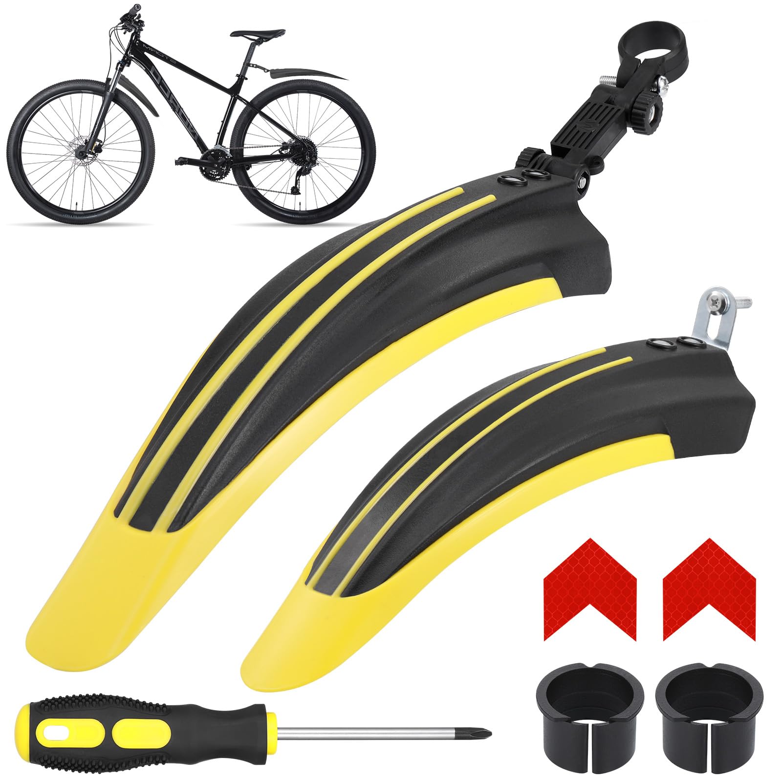 Hejo Set Parafanghi Bici, 24-29 Pollici Parafango Bici Universale con 2  Adesivi Riflettenti Freccia Rossa, Parafango Bici da Corsa Regolabile MTB  (Giallo) : Amazon.it: Sport e tempo libero