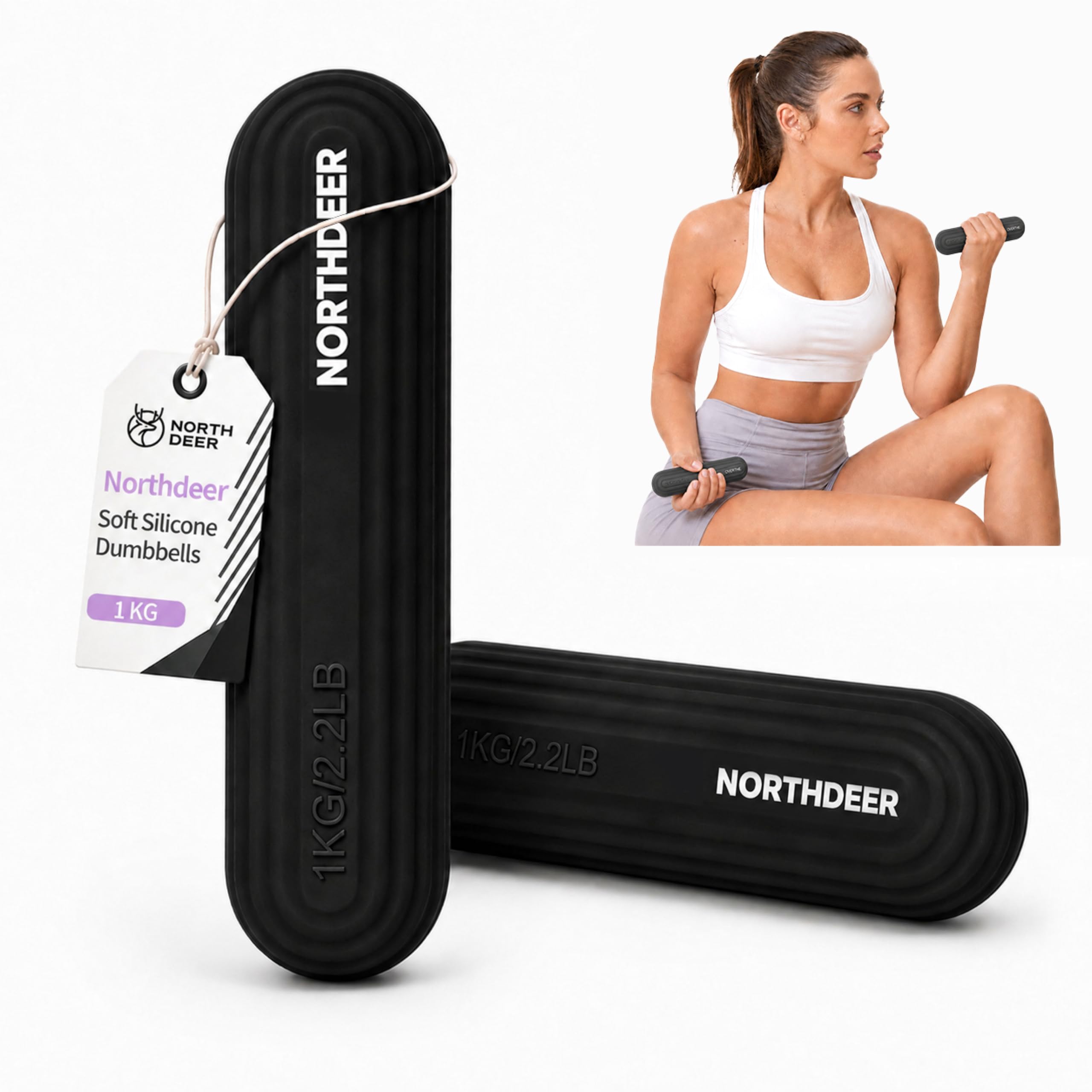 Northdeer Silicone Dumbbells Pair, Non-Slip Grip Home Gym Training,Black