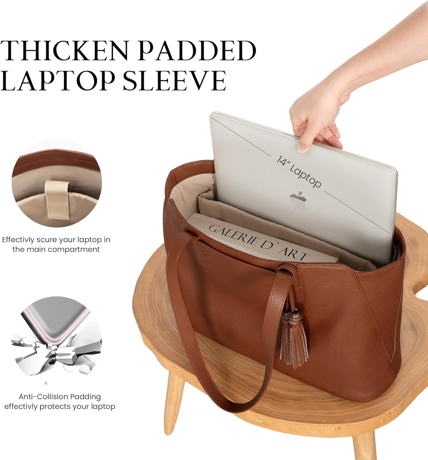 befen Genuine Leather Tote Bag for Women Work, Women's Tote Handbags Shoulder Satchel Purse with Compartments and Tassel - Image 6