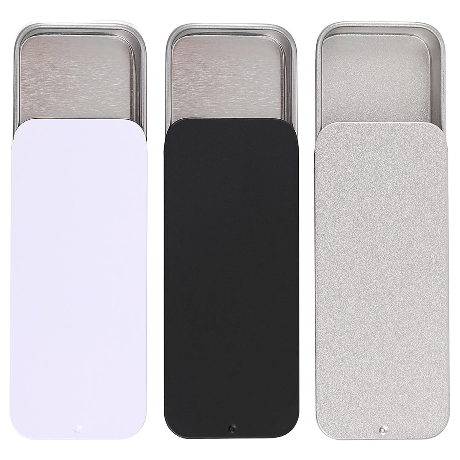 Rumyve 3pcs Small Tin Box,Rectangular Sliding Lid Metal Containers,Candy Jewelry Craft Containers,Metal Empty Tin for Pills Survival Kit