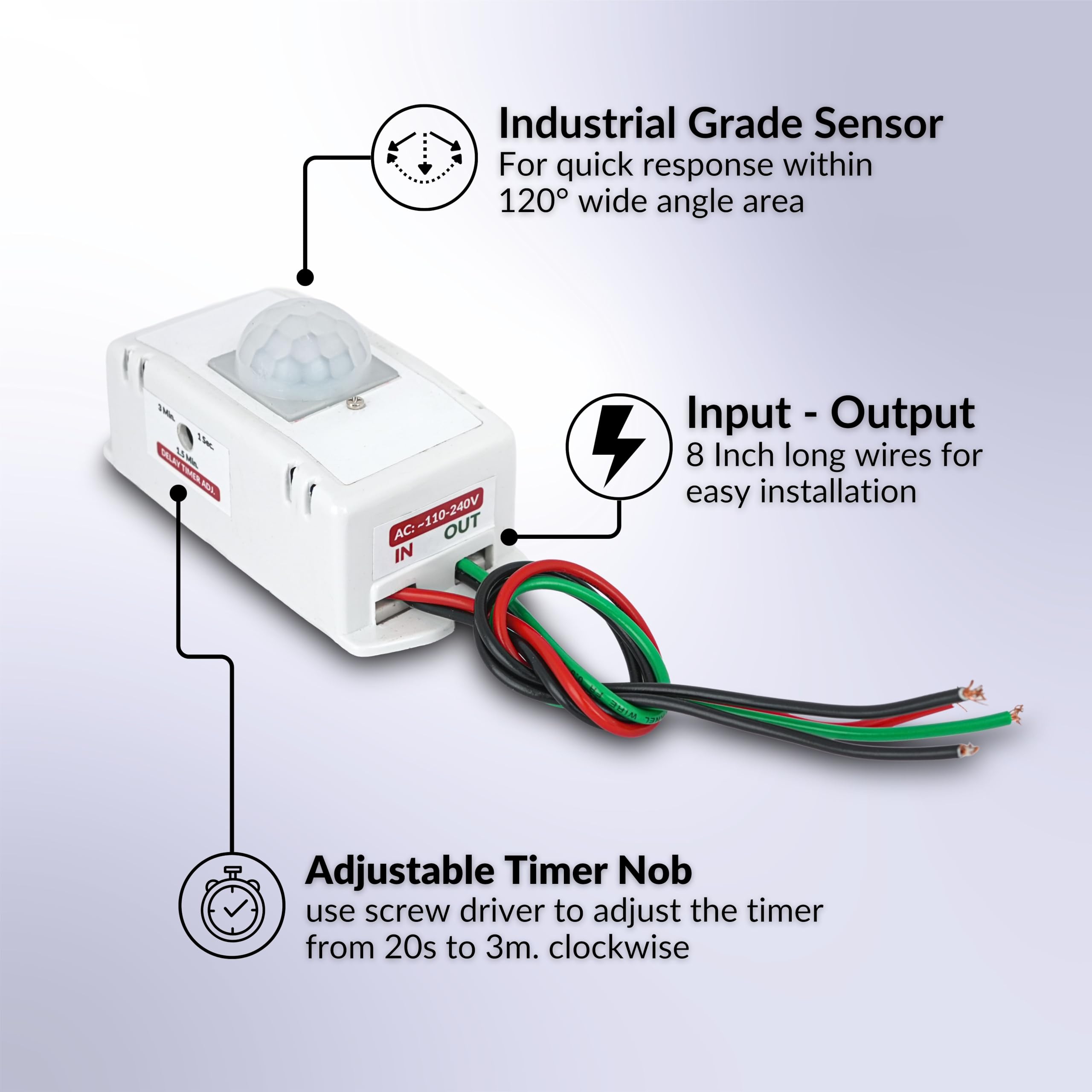 Amonics Motion Activated Day Night Sensor for Parking, Balcony & Common Areas | PIR Sensor Switch | Wall Mount | Power Saving | Night Mode Enabled | Max Load: Upto 1000W 2