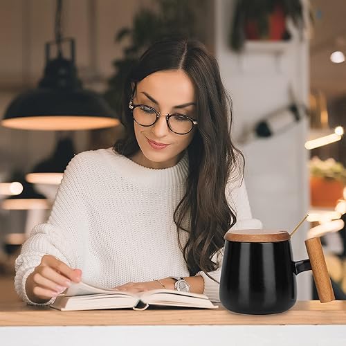 Miniatura 6 de Taza de café de 15 onzas con mango de madera, regalo para el día de San Valentín, taza de té para la oficina y el hogar, taza de té de cerámica para