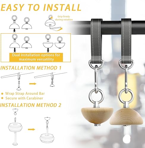 Miniatura 2 de Bolas de agarre de madera para pull-ups - 2 en 1 diseño de parte superior plana y media esfera - Entrenador de fuerza de antebrazo de madera de haya
