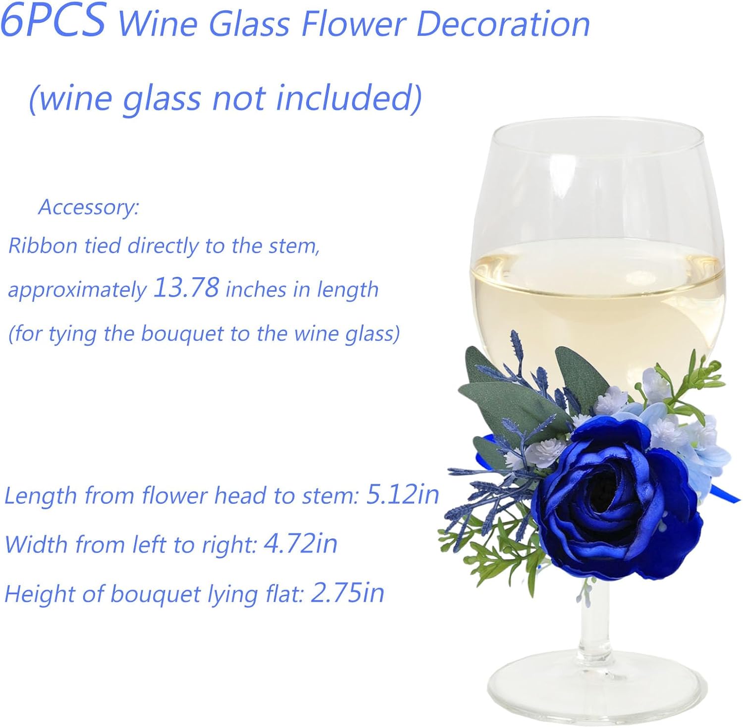 CherishedMoments 6Pcs Wine Cup Flower Set, Dining Tables, Plates Decorations，Navy Blue Artificial Flowers Wine Cup for Wedding Ceremony Anniversary, Wedding Home Decor (Blue)