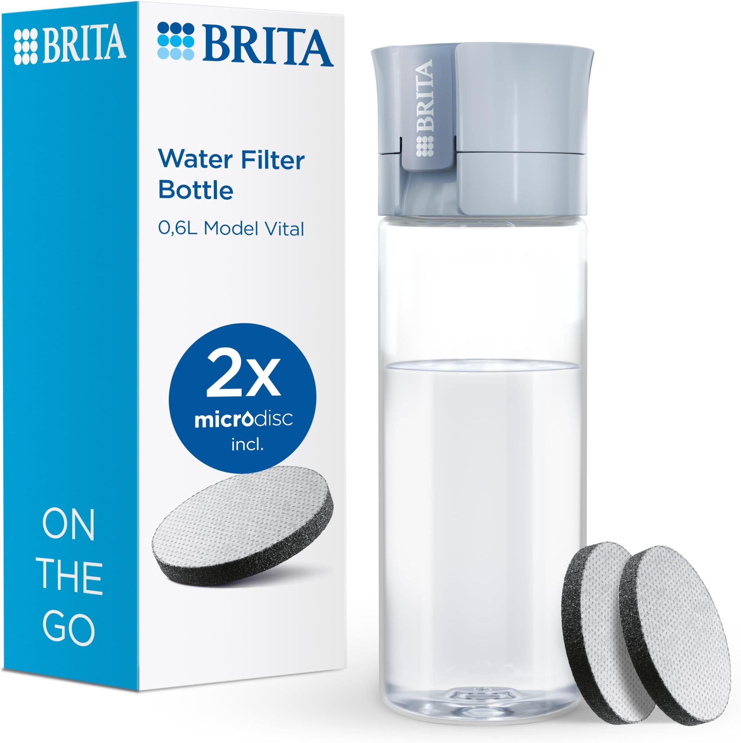 BRITA Water Filter Bottle Model Vital (600ml), 2x MicroDisc Filters