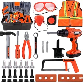 YOLOMOON Kids Tool Set Toys for 3 4 5 Year Old Boys Gifts, 36PCS Pretend Play Toddler Toy Tool Kit with Working Overalls, ...