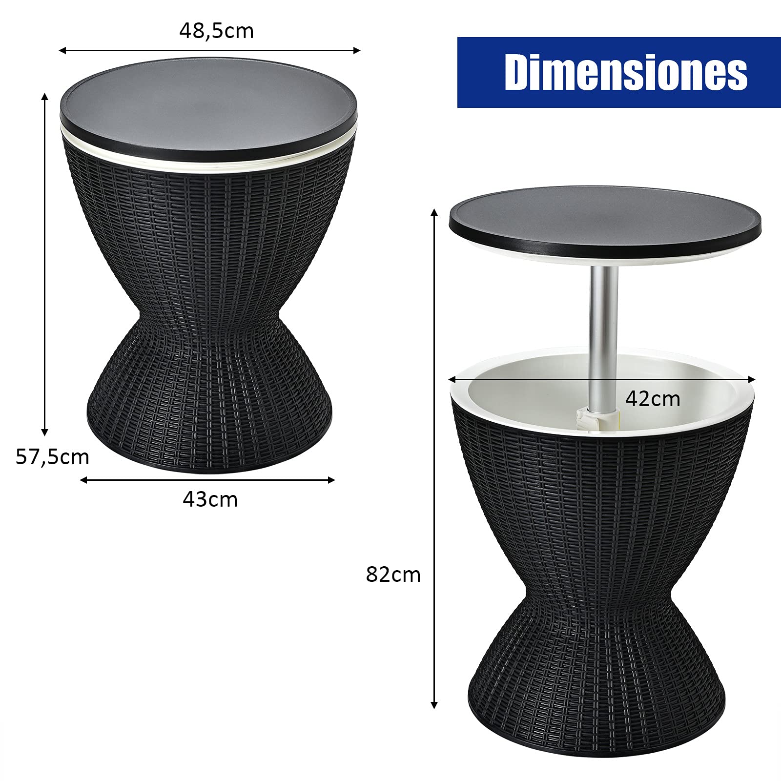 COSTWAY Mesa Nevera para Jardín, Cool Bar Terraza, Mesa Auxiliar con Gancho,Asa,Tapa Extraíble y Orificio de Drenaje para Fiesta, Exterior, Capaciadad de 30 L (Negro)