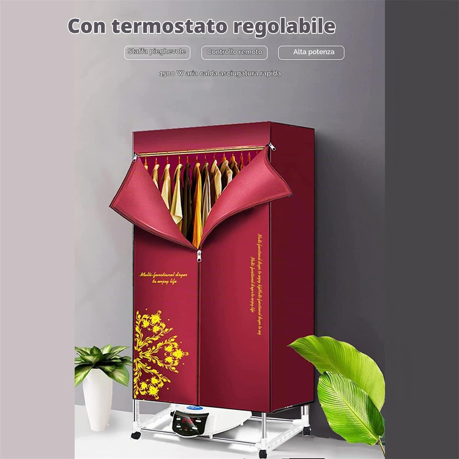 Asciugatrice Asciugabiancheria elettrico 1500W Grande capacità 20kg con telecomandoEfficiente dal punto di vista energetico Lavanderia interna bagnata Aria calda riscaldata asciugatura Rack Armadio