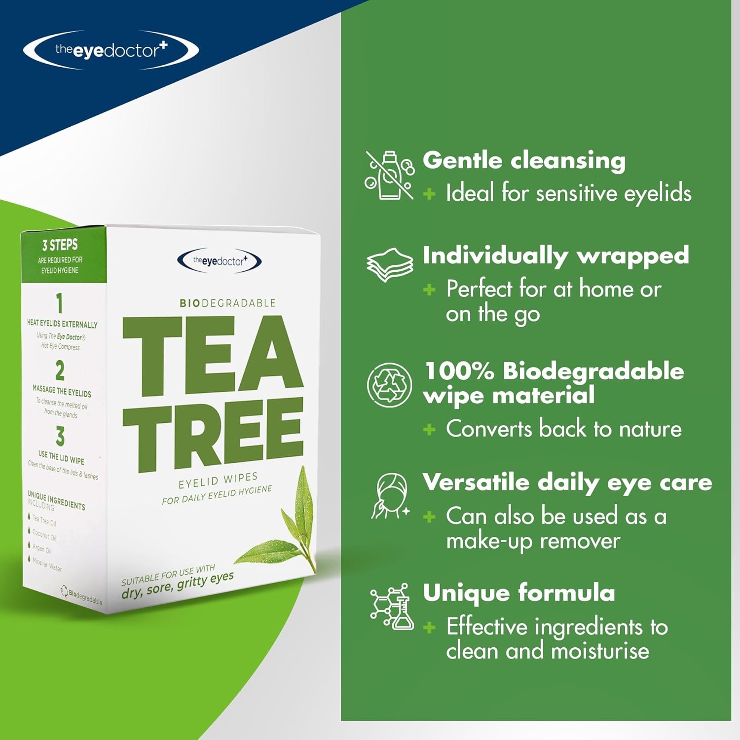 The Eye Doctor Tea Tree Oil Eyelid Wipes - 40 x Single Use Eye Cleaning Wipes for Daily Lid Care - Individual Preservative Free Sensitive Eye Cleaner - Soothes Cleans and Refreshes - Image 6