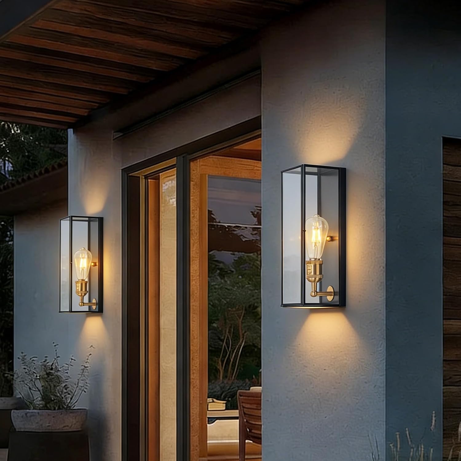 14 inch Large Outdoor Wall Sconce with Openable Clear Glass Door, Fully Enclosed Front Porch Lanterns, E26-based Exterior Wall Lights for Oustide Patio Lighting