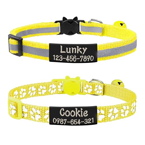 Uiopa 2 Piezas Collar Gato Personalizado + 2 Piezas Chapa Perro Grabada