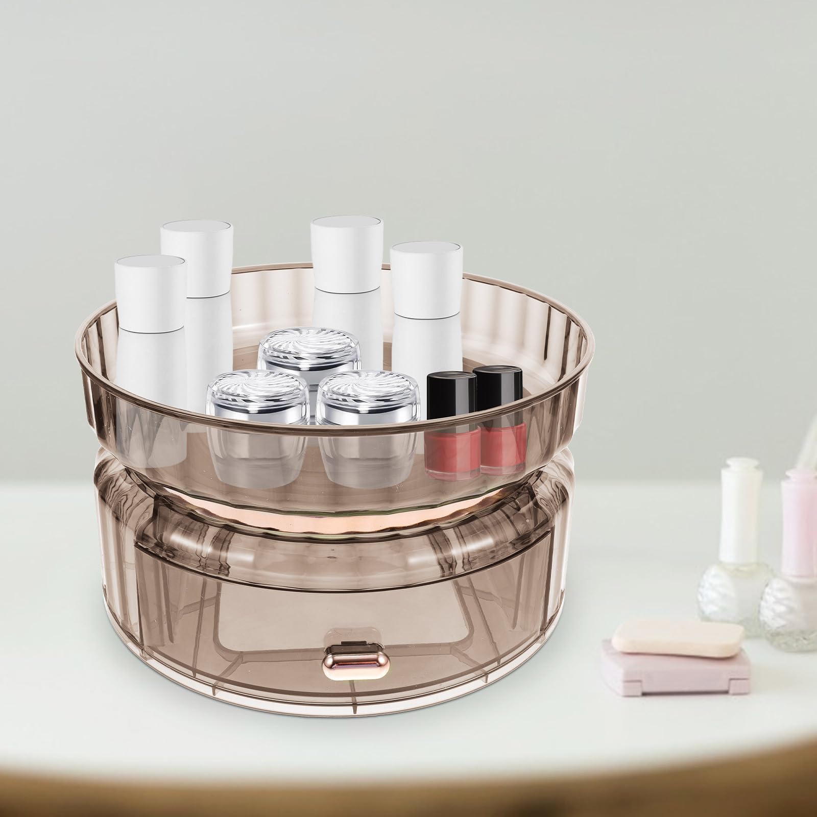 Ciieeo Drehbarer Kosmetik Organizer für Schubladen und Tisch, Doppellagig