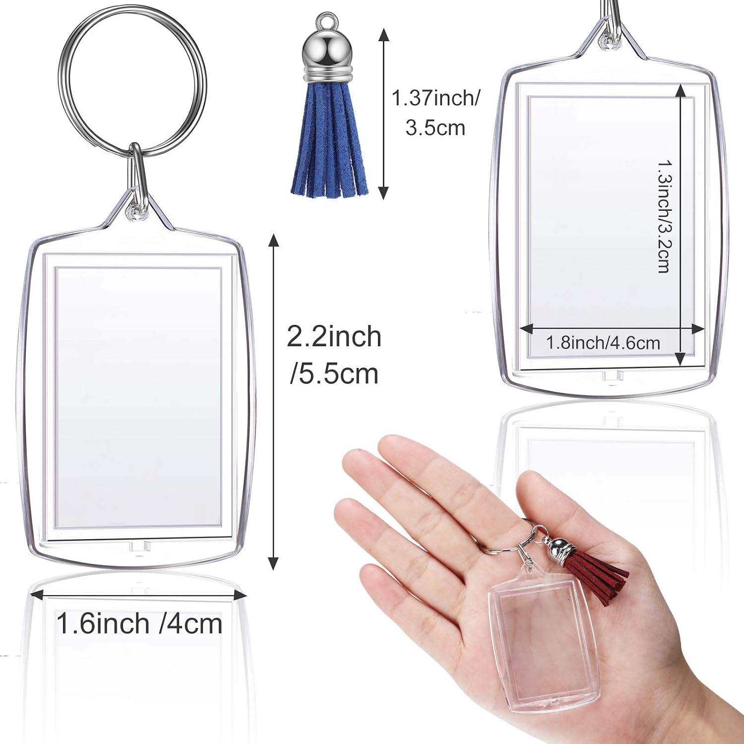 Yaomiao Acrylic Photo Keychain with Tassel Clear Blank Custom Keychain Frame Holder Insert Picture Keyring Making Kit