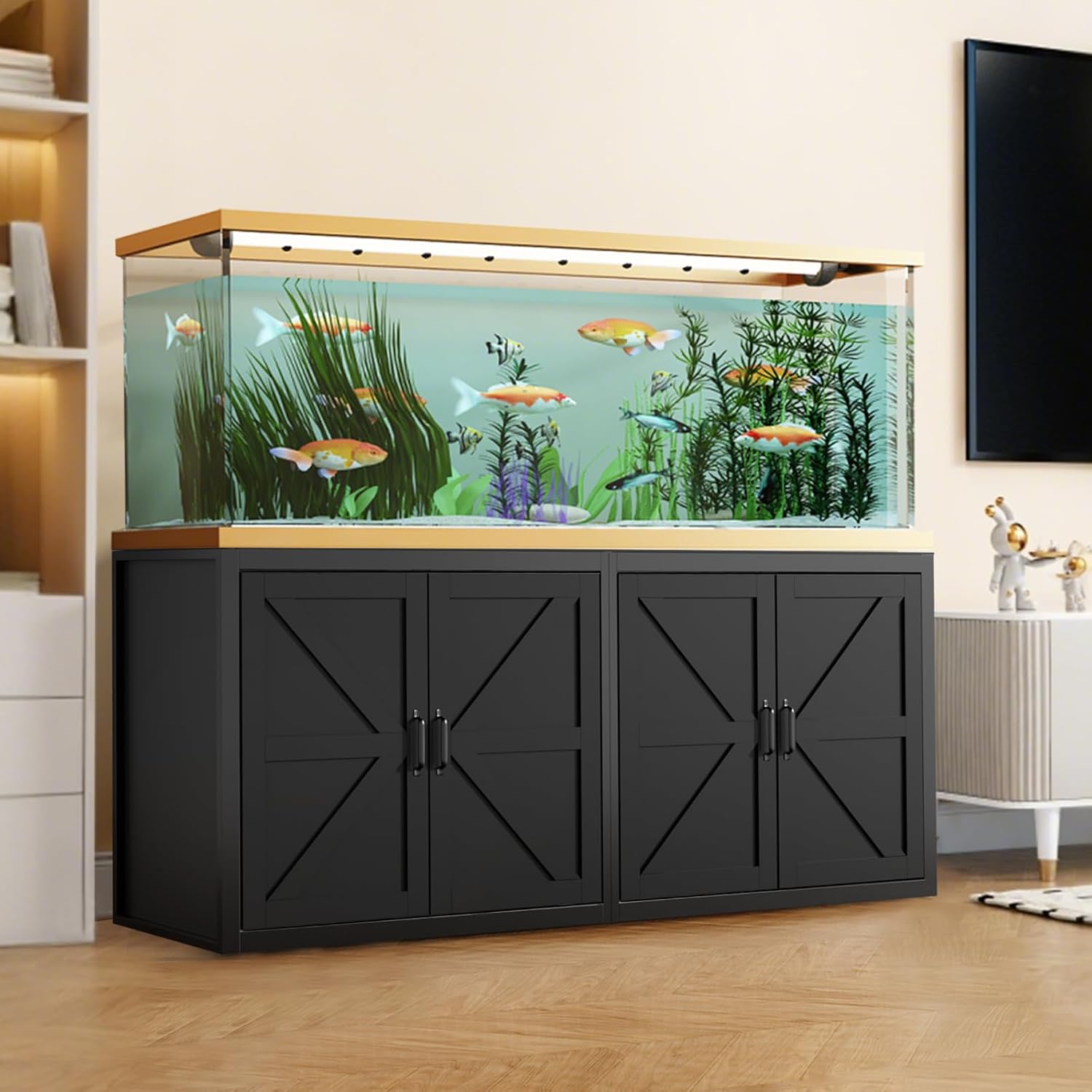 VOWNER 125-150 Gallon Fish Tank Stand with Power Outlet, Heavy Duty Aquarium Stand with Cabinet Storage for Fish Tank Filters and Accessories, 72.9" L*18.9" W Tabletop, 2200 LBS Capacity, Black