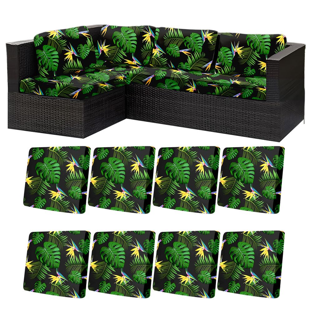 Hiseng Sofa Seat Covers, 8 Pieces Seat Covers Outdoor Decor Slipcovers Stretch, Suitable for Sofas Cushion Garden Furniture Chaise Lounge (Monstera Deliciosa,65x63x20cm)