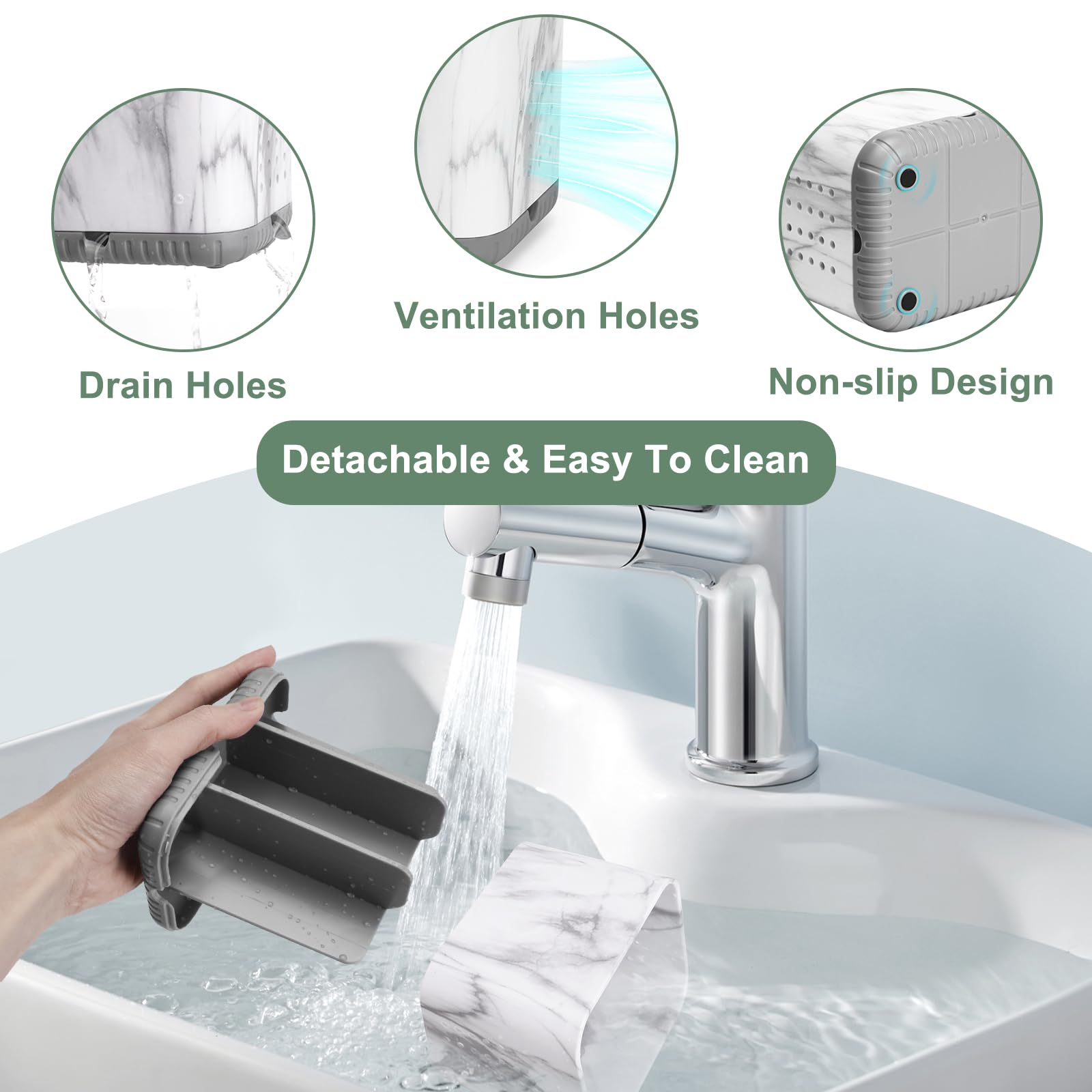 toprance Toothbrush Holder Caddy Marble-Look Electric Toothbrush Holder with Drip Tray - Image 3