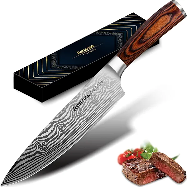 Astercook Chef Knife, 8 Inch Professional Kitchen Chef Knife, German High Carbon Stainless Steel Ultra Sharp Knife, Chefs Knives with Ergonomic Handle and Gift Box Wood Handle-1