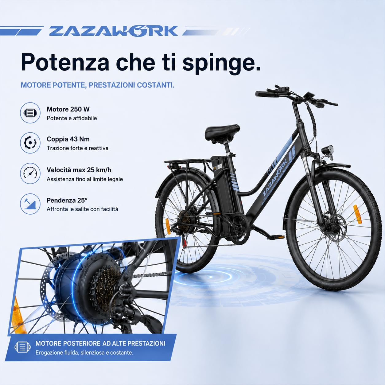 Bici Elettrica Uomo Donna 26 Pollici, E-Bike City con Motore 250W e Batteria 36V 20Ah, Autonomia 120km, Cambio 7 Velocità, Freni a Disco, Bicicletta Elettrica Economica
