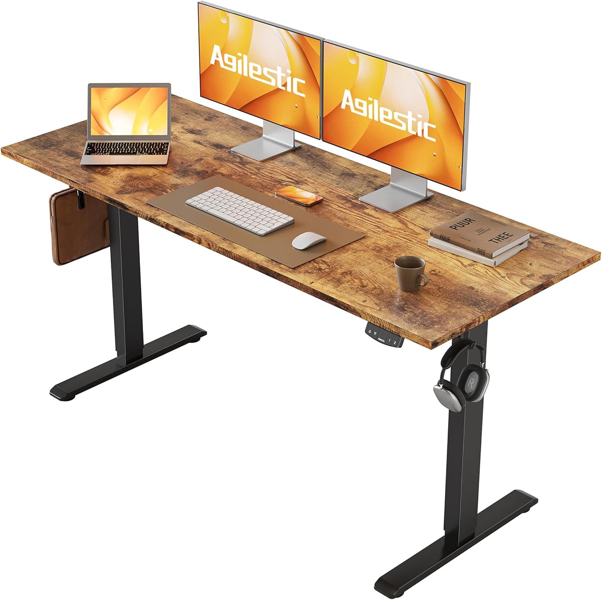 Agilestic Electric Standing Desk, 55 x 24 Inches Height Adjustable Desk, Sit Stand up for Work Office Home, Ergonomic Rising Computer Table with Memory Preset, Rustic Brown