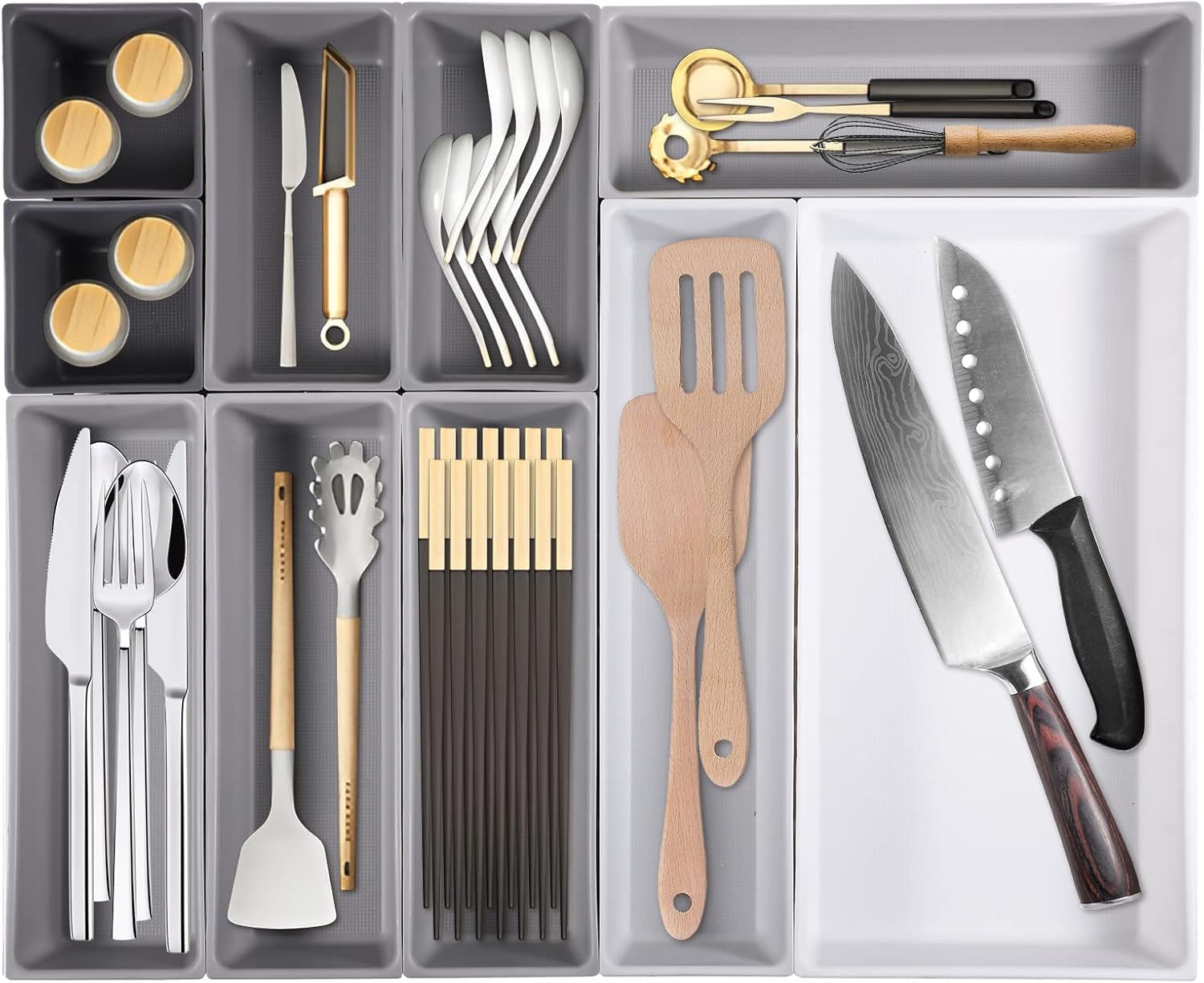 Yafe Cutlery Drawer Organiser, 10 Pcs Plastic Cutlery Organiser for Drawer Kitchen Drawer