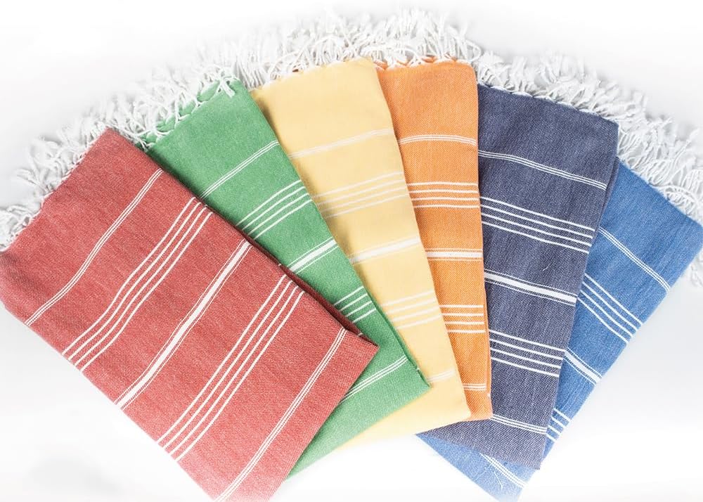 Hencely Turkish Beach Towels Set of 6-37x68 Oversized Beach Blanket, Bulk Family Pack, Extra Large Cotton Towels - Soft, Prewashed for Bath, Pool, and Beach -Rainbow