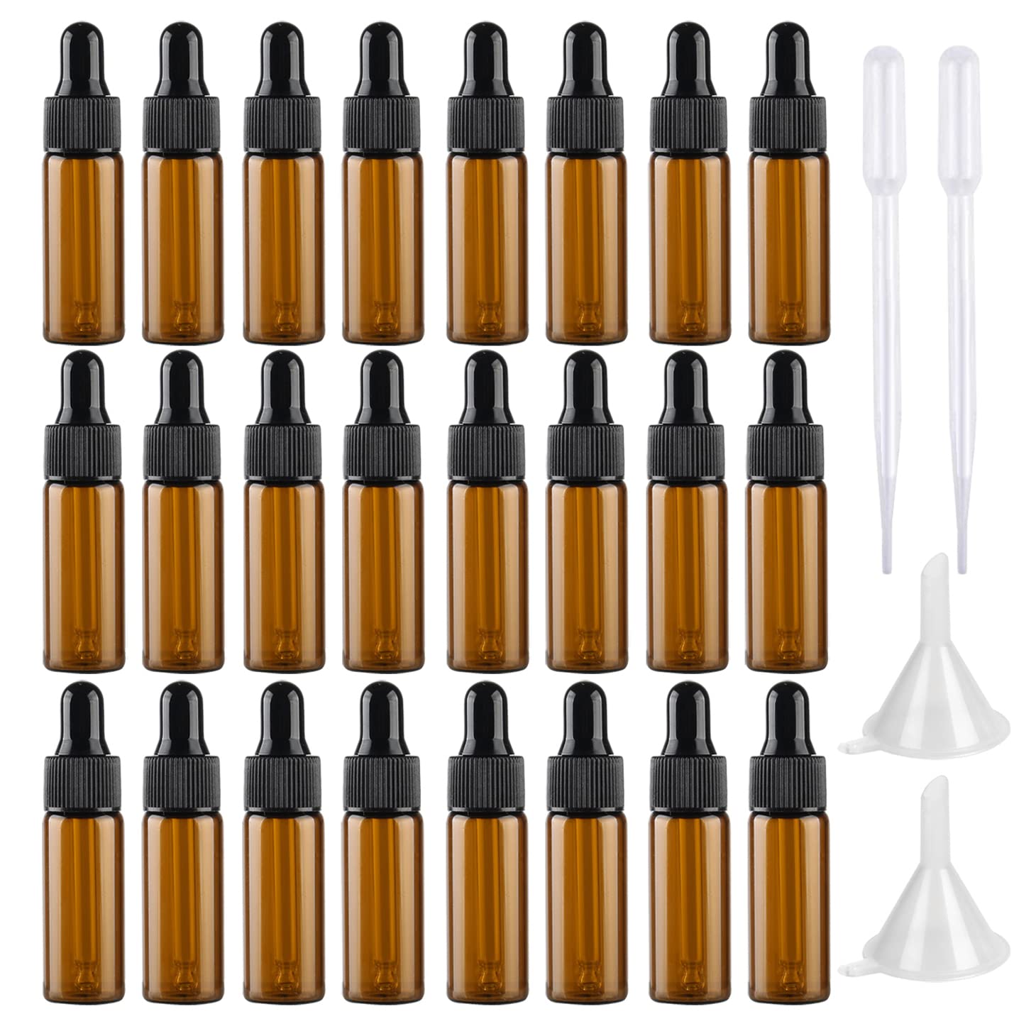 200 Stück 5ml Mini Braunglasflasche mit Pipette Leere Braune Glasflasche Pipettenflasche Klein Probe Glas Tropfflasche für Ätherisches Öl Parfüm Flüssigkeitsflaschen mit Trichter